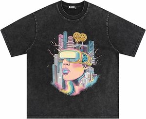 T-shirt en jean surdimensionné pour homme à imprimé araignée, manches courtes, col rond, style streetwear, en coton, avec motif graphique - Product Image 3