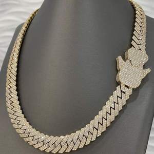 Luxury Iced Out Link Hip Hop Chain Yellow Gold Finish Clover Clasp <b>Statement</b> <b>Necklace</b> for Men Women Fashion - Product Image 3