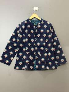 แจ็คเก็ตบอมเบอร์ผ้าฝ้ายพิมพ์ลายบล็อกสไตล์อินเดียโบฮีเมียน งานปักมือ  รักษ์โลก สำหรับผู้หญิง รุ่นใหม่ล่าสุด - Product Image 3