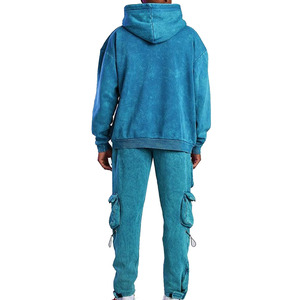 Men's Blue <b>Hooded</b> Tracksuit Full <b>Zip</b> Cotton Streetwear Sweatshirt and Cargo Pants Set Autumn Casual Wear - Product Image 2