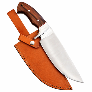 Cuchillo Bowie hecho a mano de acero con alto contenido de carbono, punta caída, grado industrial/DIY, con mango de madera y funda de cuero, 12 pulgadas - Product Image 1