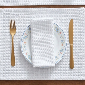 White Waffle Weave Table <b>Runner</b> and Placemat Set <b>Washable</b> Fabric Nordic Dining Decor - Product Image 2