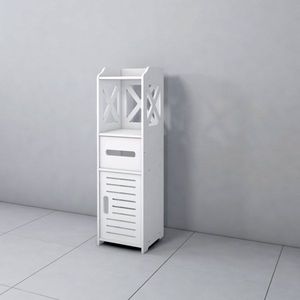 Mobile Bagno Moderno a Una Porta e Due Ripiani, Impermeabile, in MDF Bianco e Metallo, Salvaspazio, per Casa, Camera da Letto, Magazzino, Scuola - Product Image 2
