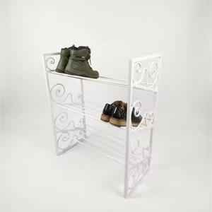 Premium Quality White Metal Freestanding Shoe Rack Decorative Iron Entryway Shoe Storage Organizer Shabby Chic Home Furniture - Product Image 1