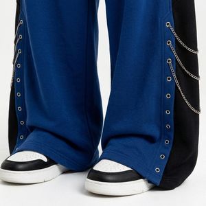 Pantalones Anchos de Punto Azules para Mujer con Cadena Lateral Bordada, Cintura con Cordón Ajustable, Estilo Casual, Largura al Tobillo, Corte Holgado, para Primavera - Product Image 5