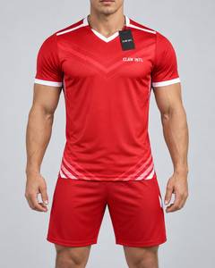 Ensemble de maillot de football rouge pour homme CLAW INTL, col en V, manches courtes, imprimé géométrique, uniforme - Product Image 1