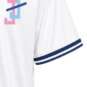 Camiseta de Béisbol Blanca para Mujer, Manga Corta, Cuello en V con Botones, Ribete Azul Marino y Bordado, para Deportes de Equipo, Estilo Casual - Product Image 2