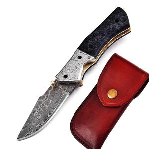 Couteau pliant personnalisé en acier Damas, lame pointue, manche en Micarta, bouton de réglage du pouce, couteau de chasse, épaisseur de la lame de 0,6 mm, couteaux à vendre - Product Image 1