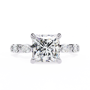 Bague de fiançailles en platine avec diamant taille princesse et diamants latéraux, certifiée GIA, style classique pour femme - Product Image 1
