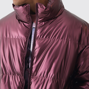 Men's Burgundy PU Puffer Jacket Stand Collar Zipper Closure Windproof <b>Thick</b> Polyester Wadding Streetwear <b>Winter</b> <b>Coat</b> - Product Image 2