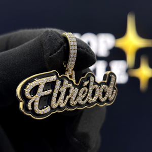 Collar Personalizado con Nombre en Letras de Burbuja, Plata de Ley 925, Moissanita VVS, Esmalte Negro, Fabricante OEM ODM - Product Image 3