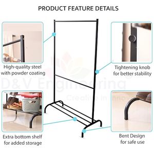 <b>Standing</b> Metal <b>Clothing</b> <b>Rack</b> Double Tier Height Adjustable Modern Storage Holder for Wardrobe Multifunctional Design - Product Image 5