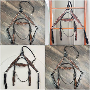 Ensemble de clous Western Horse en cuir usiné à la main Headstall et collier de poitrine fabriqués à la main avec un design personnalisé pour Rodeo Trail & Show - Product Image 2