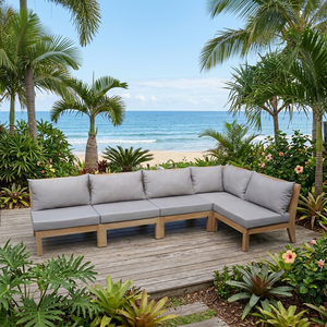 Ensemble de canapés de jardin en teck massif, canapé d'angle en teck en forme de L, canapé sectionnel avec coussins, mobilier d'extérieur, Indonésie - Product Image 5