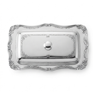 Plato Rectangular de Metal para Servir con Tapa, Diseño Clásico Pulido, Patrón Sólido, Vajilla para Fiestas - Product Image 3