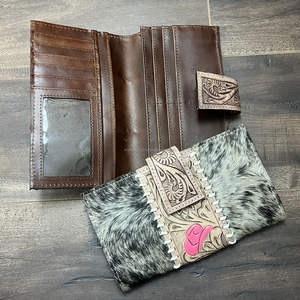 Nueva Cartera de Cuero Vacuno con Pelo Estilo Occidental, Cartera Larga Bifold de Cuero Repujado Hecha a Mano con Múltiples Ranuras para Tarjetas - Product Image 6