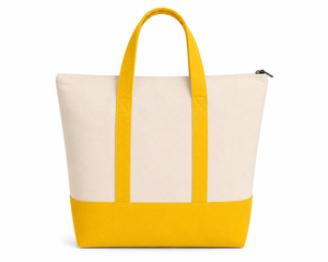 AMANI Two Tone Canvas <b>Medium</b> Tote Bag Zipper Shoulder <b>Handbag</b> Embroidered Flower Shopper for Beach Travel Gift - Product Image 3
