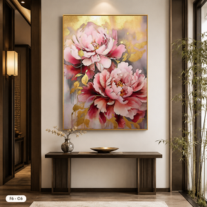 Tableau mural moderne peint à la main, motif floral, toile décorative avec accents dorés, œuvre encadrée, décoration de luxe pour la maison, modèle F6-C6 OEM - Product Image 4