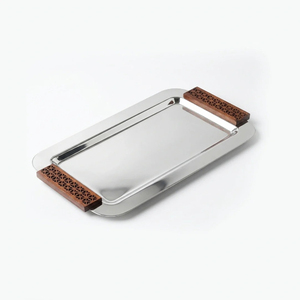 Bandeja Rectangular de Diseño Industrial con Patrón de Metal y Madera para Servir Comida en Mesa de Comedor, Bandejas para Servir en Hogares y Hoteles - Product Image 6