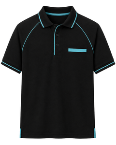 Camiseta Polo Deportiva para Hombre, Color Negro y Azul Cielo, Personalizada por el Fabricante, Transpirable, Informal, para Golf, Ajuste Atlético, Prenda Premium para Verano - Product Image 1