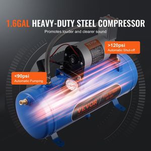Kit de Bocinas de Tren, 4 Trompetas, Bocinas de Aire de 150dB para Camionetas, Compresor de Aire de 12V y 120 psi con Tanque de 1.6 Gal/6 L - Product Image 3
