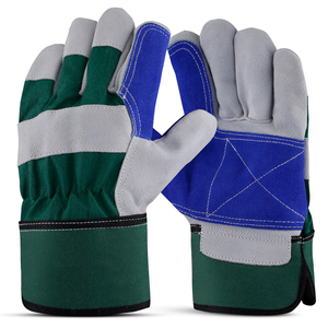 Cowhide Leather Patch Palm Rigger <b>Gloves</b> Green Fabric Back Rubberized Safety Cuff Heavy Duty Construction Work <b>Gloves</b> - Product Image 1
