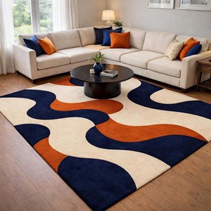 Tapis design moderne bleu tufté à la main, forme irrégulière, unique et contemporain pour la décoration du salon et de la chambre - Product Image 4