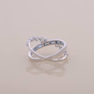 IGI Certified Pear Diamond and Blue Baguette Wrap Crossover <b>Ring</b> In 9K White / Rose & Yellow Gold - Product Image 3