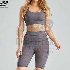 Custom Women Yoga <b>Set</b> Two Piece Sports Bra High Waist Shorts Solid Spandex Nylon Reversible Eco-friendly Fitness Activewear - Product Image 6
