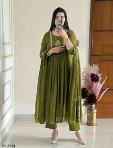 Conjunto de Top y Pantalón Bordado de Algodón Puro para Mujer KF 3113 con Dupatta Estampada Chanderi Completa, Ropa Tradicional Étnica para Fiestas - Product Image 3