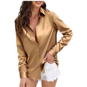 Camisa de Satén con Estampado de Leopardo para Mujer, Blusa de Botones de Manga Larga, Suave y Sedosa, Ligera, Informal de Verano, Personalizada, al por Mayor - Product Image 5