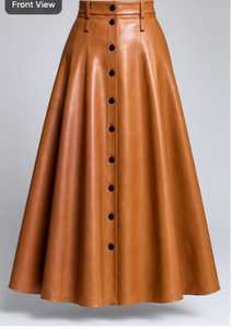 <b>Women's</b> High Waist <b>Leather</b> <b>Skirt</b> With Button Front - Product Image 2