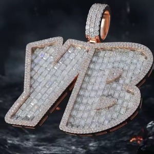 Iced Out Moissanite Letter Name <b>Pendant</b> Rose Gold Plated Channel Setting Luxury <b>Initial</b> Charms Everyday Wear Hip Hop Jewelry - Product Image 2