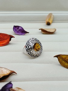 Bague en citrine jaune, pierre précieuse naturelle, bijou en cristal, bague artisanale distinctive, élégante, cadeau artisanal pour femme - Product Image 3