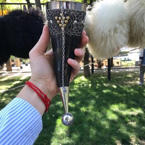 Natural Black Viking Horn Beer <b>Mugs</b> With Wooden Stand Holder Floral Pattern With Decoration Metal Molding Export Meet Standard - Product Image 6