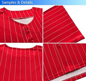 Camiseta de Béisbol a Rayas Rojas para Hombre, Manga Corta, Cierre de Botones, Transpirable, de Poliéster, Ropa Deportiva, Corte Regular para Adultos, para Todas las Temporadas - Product Image 4