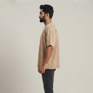 Camiseta de algodón para hombre, holgada, con lavado a la piedra, de corte regular, cuello redondo, manga corta, estilo casual urbano, de peso pesado - Product Image 3