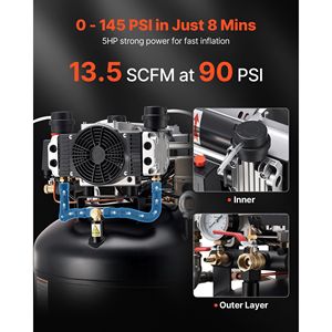 Compresor de Aire de Alta Resistencia de 80 Galones, 5 HP, 13.5 SCFM, 90 PSI, Compresores Sin Aceite con Presión Máxima de 145 PSI, Compresores Industriales - Product Image 2