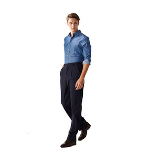 Chemise en jean bleue pour homme, manches longues, décontractée, avec deux poches poitrine, col rabattu, 100% coton, tissu respirant - Product Image 4