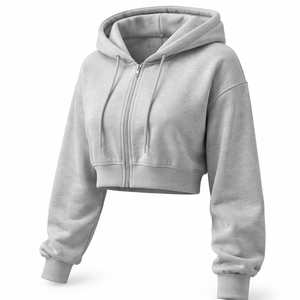Wholesale Custom Cropped <b>Zip</b> <b>up</b> Hoodie for Unisex-100% Cotton Winter Embroidered OEM Manufacturer Direct Supply - Product Image 3
