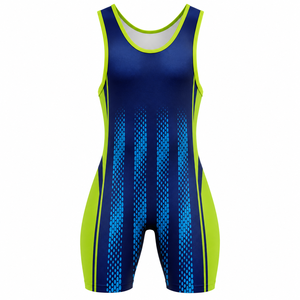 Maillot de lutte sans manches pour homme, col ras du cou, coupe ajustée, bleu-vert, imprimé par sublimation, pour compétition et entraînement, extensible et flexible - Product Image 6
