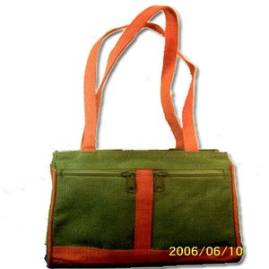 Casual Canvas <b>Tote</b> <b>Bag</b> Green With Orange Straps Zip Closure Unisex Daily Use Durable 3L Capacity Panelled Design - Product Image 3