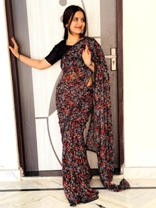 Sari de Georgette con Estampado KV Estilo Bollywood para Mujer - Ideal para Fiestas y Bodas - Product Image 6