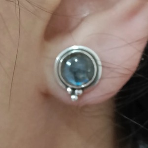 Navya Craft Women's 925 Sterling Silver Labradorite Stud <b>Earrings</b> 14K Gold Rose Gold Drop Diamond Bezel Setting <b>Hook</b> Shape - Product Image 4
