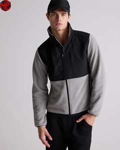 Men's Color Blocking <b>Fleece</b> <b>Jacket</b> Stand Collar Zipper Closure Windproof Casual Autumn Wear Regular Fit Gray <b>Black</b> Polyester - Product Image 4
