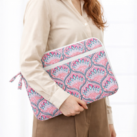 Housse d'ordinateur portable personnalisable de luxe, imprimée à la main à Jaipur, rembourrée, matelassée, en coton doux, durable, portable, avec fermeture éclair