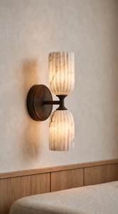 Applique murale moderne en laiton avec abat-jour cylindrique en marbre, design minimaliste, éclairage intérieur pour la décoration de chambre - Product Image 3