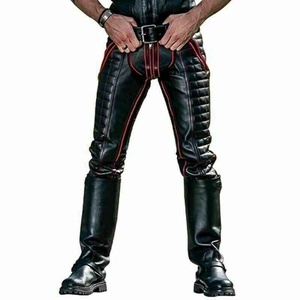 <b>Men</b> Classic Black Leather Pants Low Waist PU Stretch Bodycon Trousers with Pocket Man Nightclub Costume Custom New Clubwear - Product Image 1