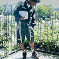 Ensemble short et veste coupe-vent en nylon avec blocs de couleur, logo personnalisé imprimé à l'écran, ensemble court d'été pour la course à pied