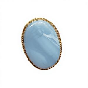 Collier pendentif en opale bleue naturelle ovale, serti clos, avec cabochon rainuré - Product Image 1